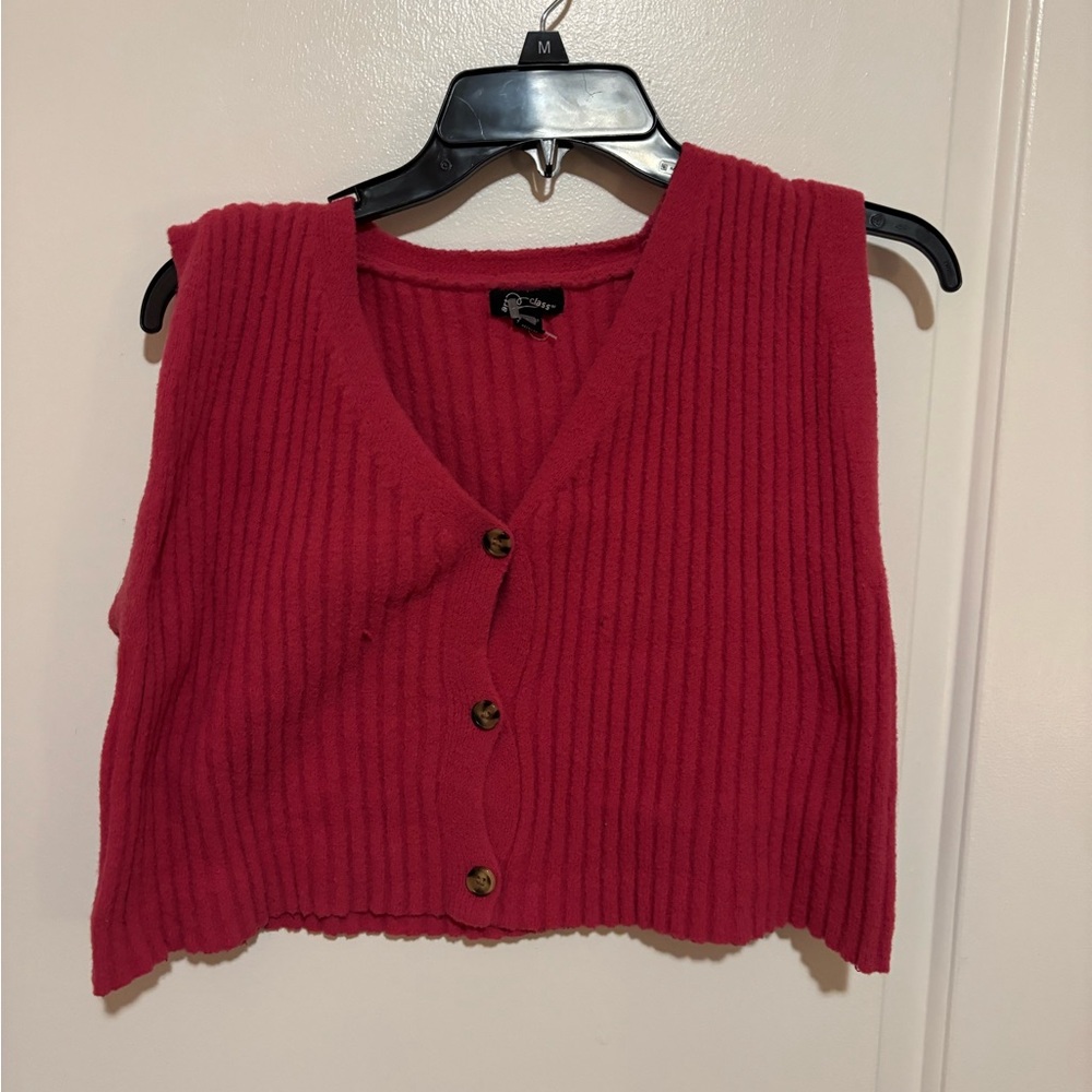 Red Ribbed Button-Up Sweater - Picture 2 of 2